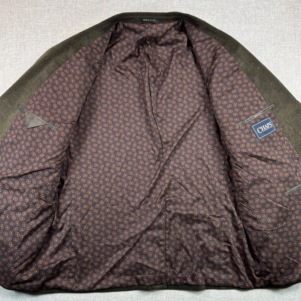 CHAPS Corduroy Sport Coat Blazer Men 50R Olive Brown Elbow Patch Academia Prep‎